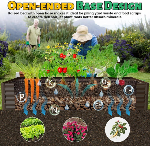 English Elm 8×4×1.5 Ft Galvanized Steel Raised Garden Bed Rust Proof Outdoor Metal Planter Brown W1859P429701