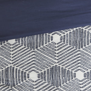 English Elm King/Cal Ellipse Cotton Jacquard Duvet Cover Set - Navy Geometric Clipped Jacquard, OEKO-TEX, Reversible B035129132