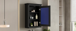English Elm 20" Medicine Cabinet with Mirror — Space-Saving Wall-Mounted Bathroom Storage with Adjustable Shelf, Modern Carved Design Black N710P317680B