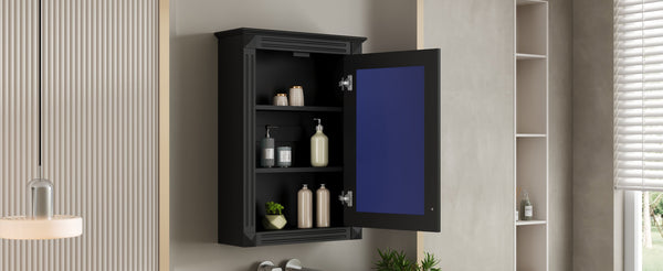 English Elm 20" Medicine Cabinet with Mirror — Space-Saving Wall-Mounted Bathroom Storage with Adjustable Shelf, Modern Carved Design Black N710P317680B