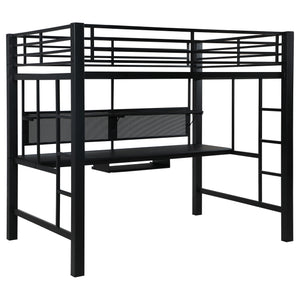 English Elm Ranier Black Metal Full Loft Bed with Built-In Workstation, Industrial Space-Saving Design, 71.75" H B062S00839