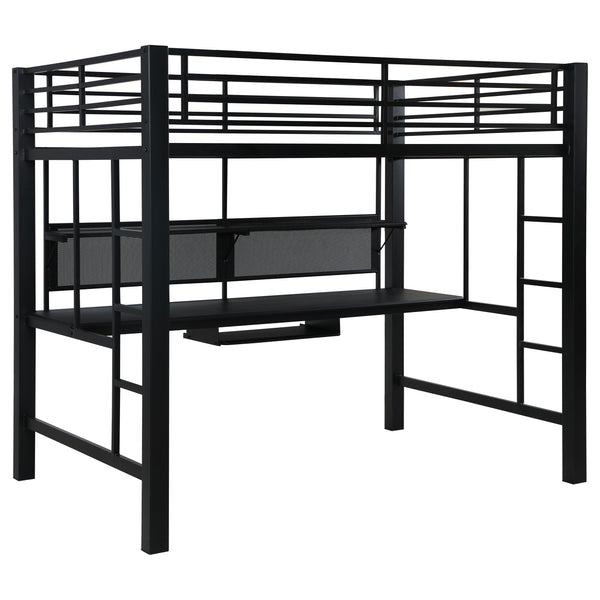 English Elm Ranier Black Metal Full Loft Bed with Built-In Workstation, Industrial Space-Saving Design, 71.75" H B062S00839