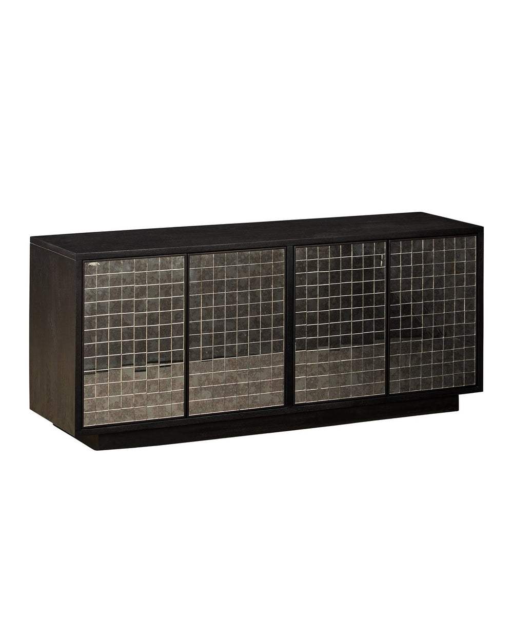 Currey & Company Mosaico Credenza: Stunning Antique Mirror Mosaic Design In Black Mango Wood - Elegant Storage Solution Black Mango Wood ,Glass 3000-0330-currey-company