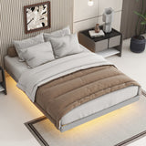 Full Size Floating Bed with Led Lights Underneath, Modern Full Size Low Profile Platform Bed with Led Lights, Grey