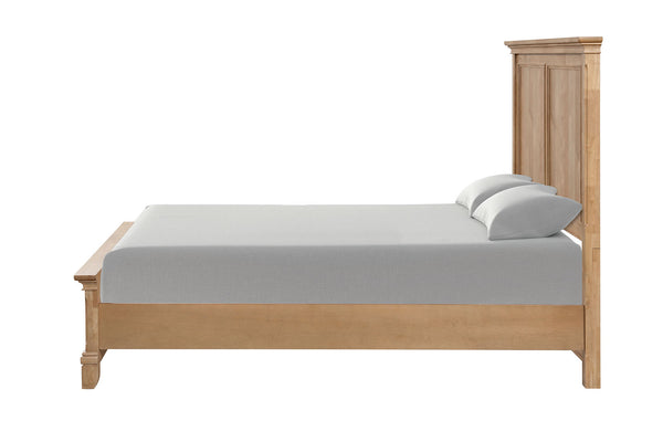 English Elm Bedroom Wooden Queen Bed with High Panel Headboard, Gold Trim Accent, Modern Luxury Design Natural,Oak 26 L x 87 W x 6 H B2741S00737