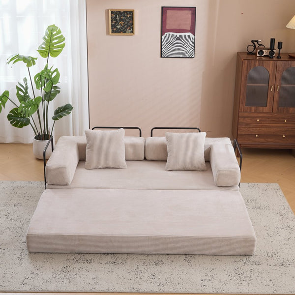 English Elm Floor Couch, Comfy Convertible Sofa Bed With Armrest, Corduroy Fabric, Perfect For Small Spaces! W3723P345007