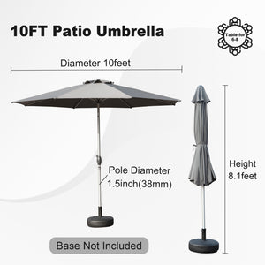 English Elm 10FT Patio Umbrella with Crank & Push-Button Tilt, UV-Resistant 180G Polyester Canopy, Wind Vent, Durable Ribs Gray W1859P195943
