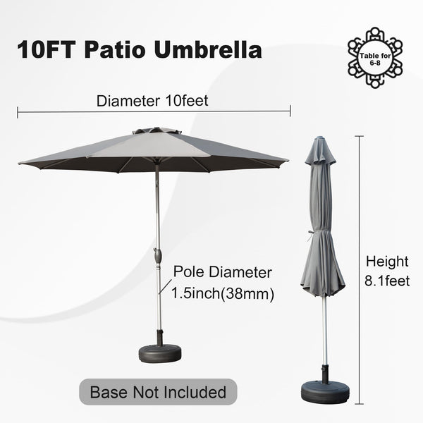 English Elm 10FT Patio Umbrella with Crank & Push-Button Tilt, UV-Resistant 180G Polyester Canopy, Wind Vent, Durable Ribs Gray W1859P195943