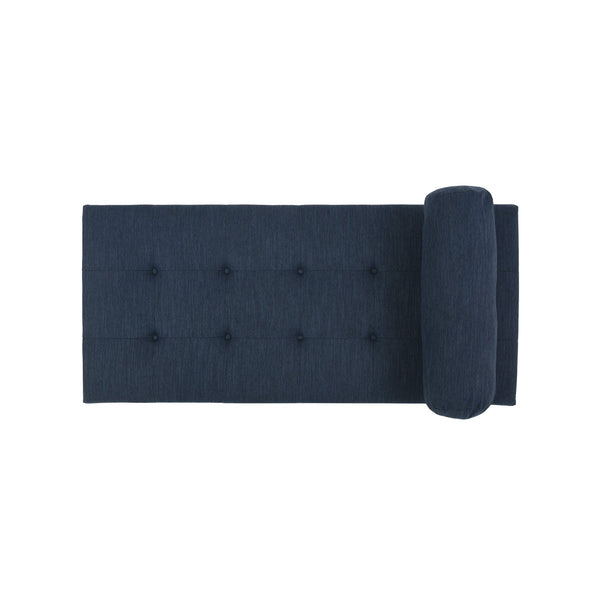 English Elm CHAISE Mid-Century Button-Tufted Waffle Stitch Lounge with Bolster Pillow and Rubberwood Frame Elegance Navy Blue 70.75 L x 31.75 W x 9.5 H W2297P190132