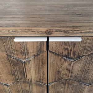 English Elm Accent Farmhouse Sideboard with Fluted Four Door Wood Storage for Dining or Entryway W1435P216113