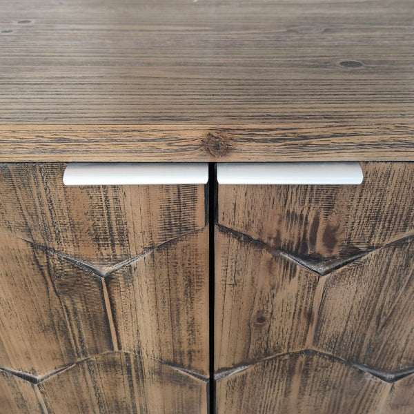 English Elm Accent Farmhouse Sideboard with Fluted Four Door Wood Storage for Dining or Entryway W1435P216113