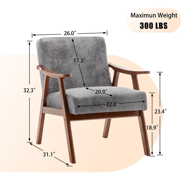 English Elm Mid-century Modern Wingback Accent Chair Solid Rubberwood Frame Tech Cloth Upholstery Grey W2200P151524