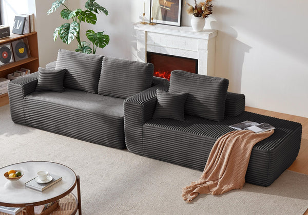 English Elm 104" Plush Corduroy L-shaped Sectional Sofa Deep Seating Modular Couch for Living Room W3975S00034