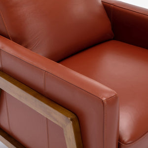 English Elm Richland Mid-Century Top Grain Leather Push Back Recliner with Exposed Wood Frame and Coil Seating Caramel B050P366075