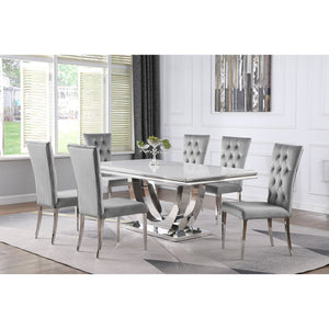 English Elm Kerwin Sleek Grey Velvet 7-Piece Dining Set with Faux Marble Table, Chrome U-Base & Tufted Chairs B062S01202