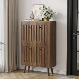 English Elm Medieval-style Entryway Shoe Cabinet Walnut Tilt-out Storage Grooved Upright Unit W1706P465289