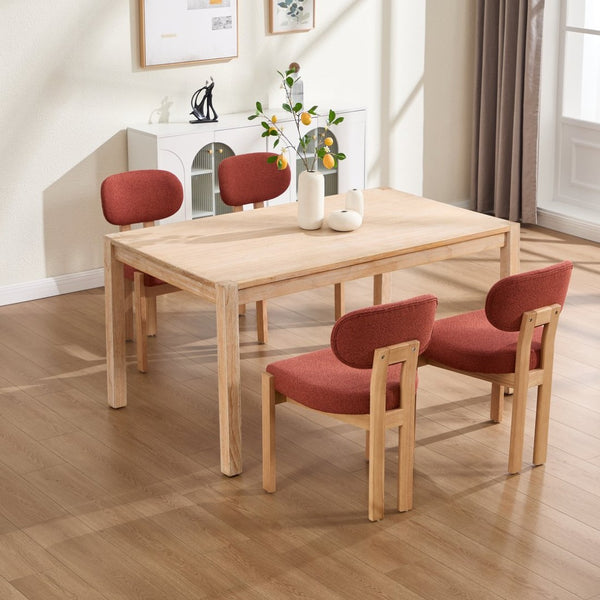 English Elm Wooden Wingback Dining Chairs Chenille Upholstered Set for Farmhouse Kitchen Dark Orange W3244P457881