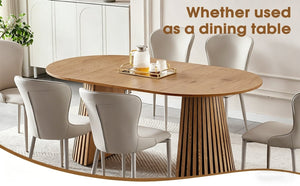 English Elm Wooden Oval Extendable Dining Table with Slatted Legs Seats up to Six Mid-century W3590P426263