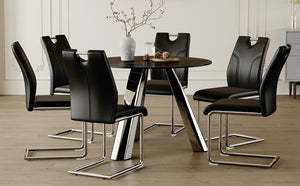 English Elm Table Set: Modern 7-Piece Dining Ensemble With 42-Inch Round Sintered Stone Top & 6 Ergonomic Chairs W2920S00018-GIGA