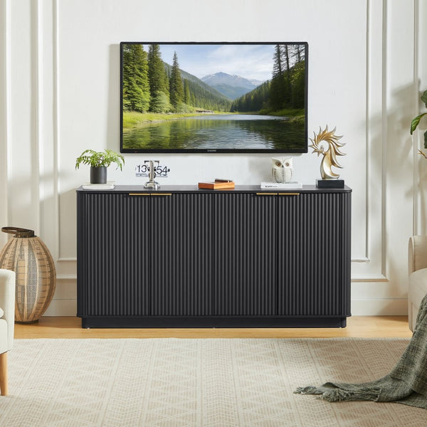 English Elm 63" Wave Front Sideboard with Four Door Storage for Living Room Hallway Bedroom W1820P431357