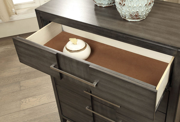 English Elm Transitional Solid Wood Chest with Five Smooth Glide Drawers, Felt-Lined Top, Timeless Design Gray 37 L x 20 W x 53 H B2741P368920