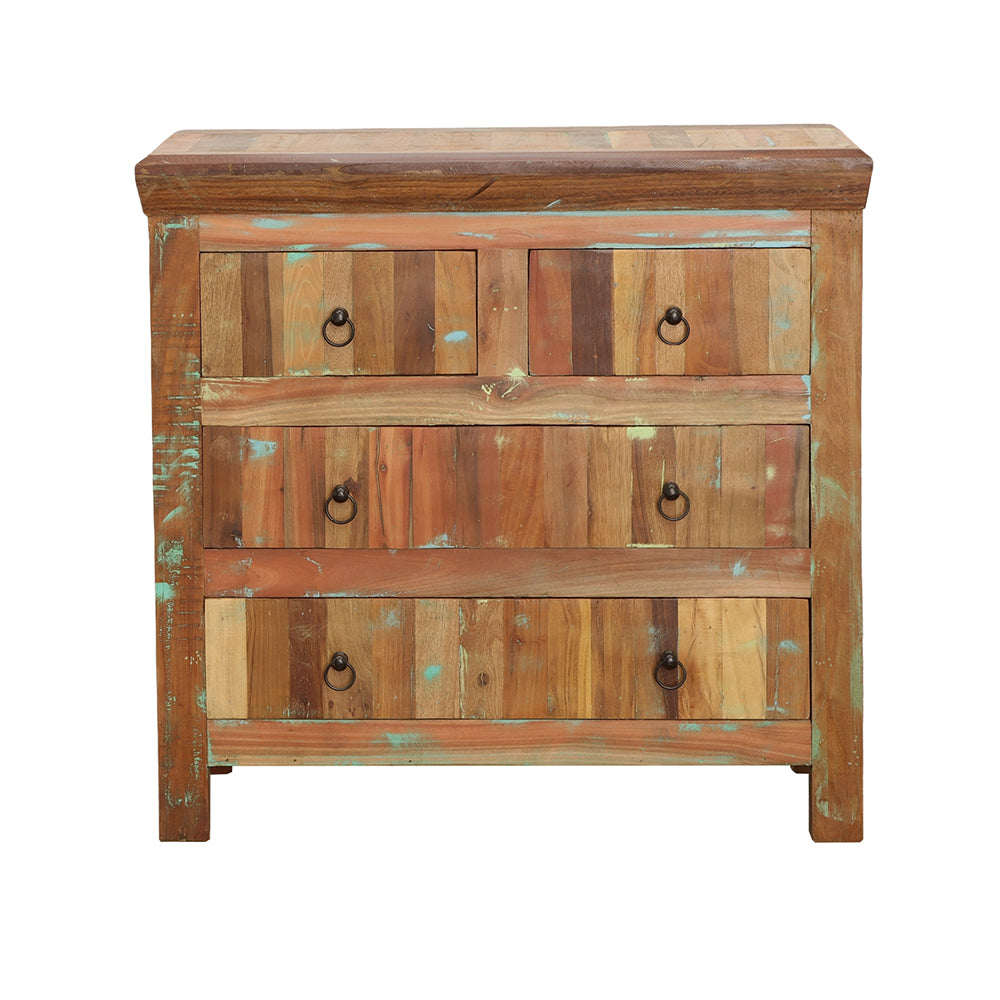 English Elm Lynden Reclaimed Wood Accent Cabinet with 4 Drawers, Rustic Acacia & Teak Finish, Ornate Metal Pulls B062P353466