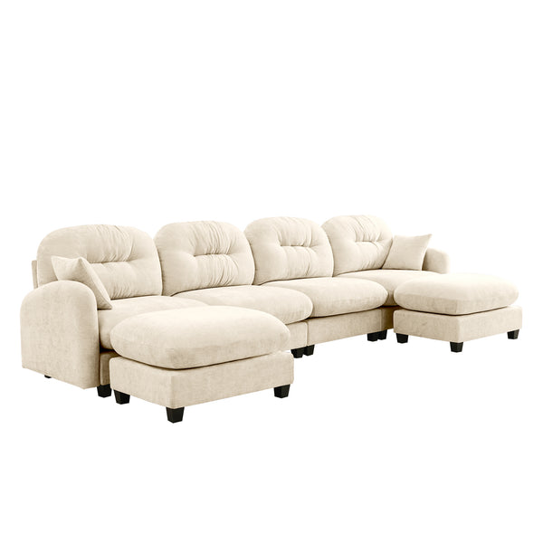 English Elm Modular U-Shaped Sectional Sofa With Ottoman, Soft Chenille Fabric, Tufted Backrest, Elegant Design W714S01373