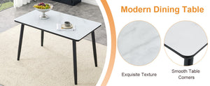 English Elm Table and Chair Set Modern Marble Glass Top with Four Linen Dining Seats W1151S04666