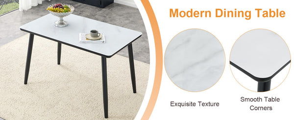 English Elm Table and Chair Set Modern Marble Glass Top with Four Linen Dining Seats W1151S04666