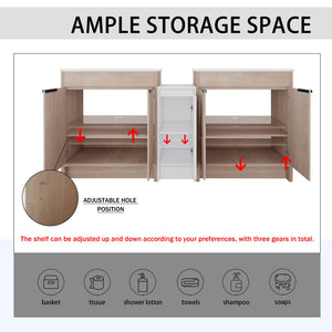 English Elm 72 Inch Freestanding Bathroom Vanity With Ceramic Sink, Soft-Close Doors & Ample Storage Solutions W999S00318