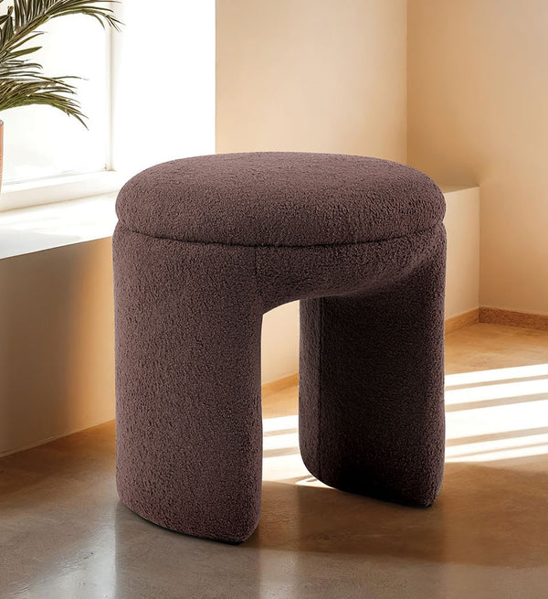 English Elm Brown Teddy Shearling Round Top Accent Stool 18" x19.5" Cozy Modern Ottoman Bench for Living Rooms B2741P388363