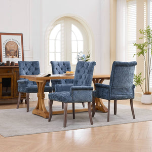 English Elm Upholstered Chenille Club Dining Chair Tufted High Back with Curved Solid Wood Legs Blue W1143P449346