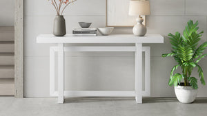 English Elm U_style Farmhouse Console Table with Three Drawers Open Shelf Entryway Organizer N711P410422K