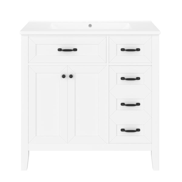 English Elm 36" Elegant Bathroom Vanity With Sink Combo - Modern White Cabinet, Durable Design & Ample Storage N725P246491K