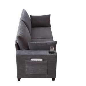 English Elm 78"corduroy Plush Three Seat Sofa with Usb Ports Cup Holders Deep Cushions Apartment Gray W3705P455918