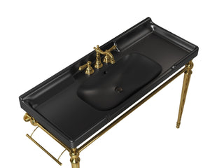English Elm Vici 48 Inch Matte Black Ceramic Bathroom Basin with Triple Faucet Holes Retro Style W2615P406551