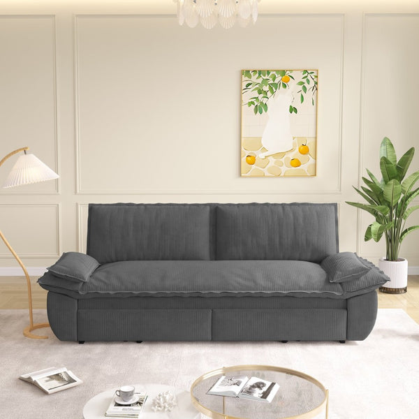 English Elm 73.2" Queen Sleeper Sofa Convertible Corduroy Loveseat for Guest Room or Living Space Grey W1885S00337