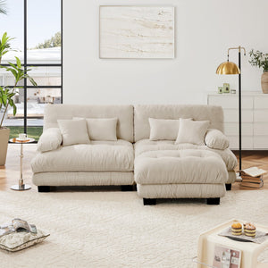 English Elm Cloud Couch Sectional Sofa: Plush Chenille 2-Seater With Adjustable Ottomans & Decorative Pillows W714S01026