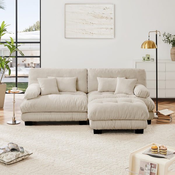 English Elm Cloud Couch Sectional Sofa: Plush Chenille 2-Seater With Adjustable Ottomans & Decorative Pillows W714S01026