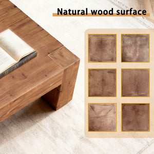 English Elm Coffee Table Solid Wood Square Low Profile Wabi-sabi Living Room Natural Grain W3306P408781
