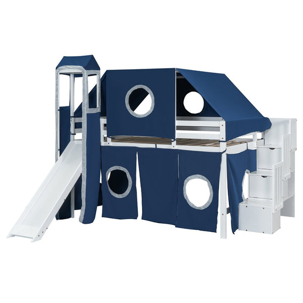 English Elm Full Size Castle Loft Bed with Tent Canopy and Tower for Kids Playroom LT000569AAC-1