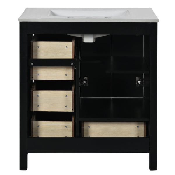 English Elm 30'' Elegant Freestanding Bathroom Vanity With Ceramic Sink, Soft-Close Drawers & Timeless Black Finish N710P194420B