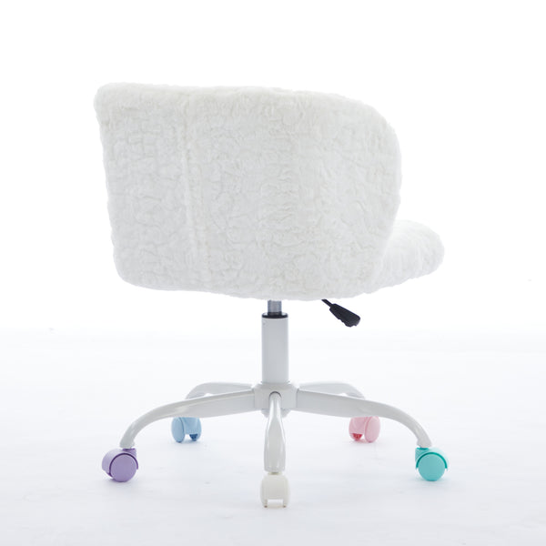 English Elm A&A Plush Faux Fur Office Chair with Ergonomic Wrap Back, Stable Metal Base, Breathable, Cute Wheels Ivory W1143P324154