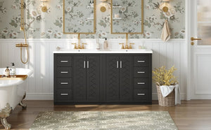English Elm 60'' Bathroom Vanity Set With Ceramic Sink - Solid Wood Frame, Soft-Close Drawers & Ample Storage N710SS00001B