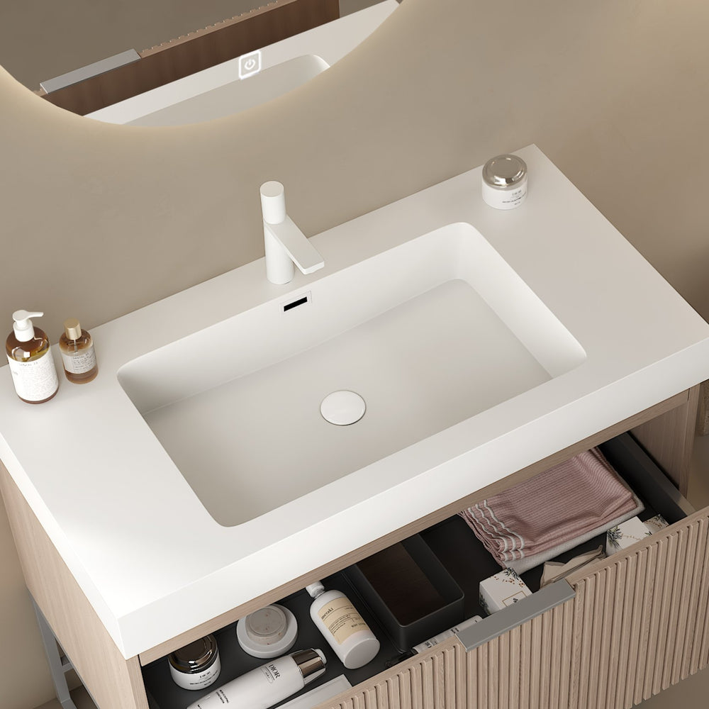 English Elm 36" Integrated Rectangular Undermount Basin Solid Surface, Scratch & Stain Resistant, Overflow Ready, 40.55x24.41x13.78 W2615P200123