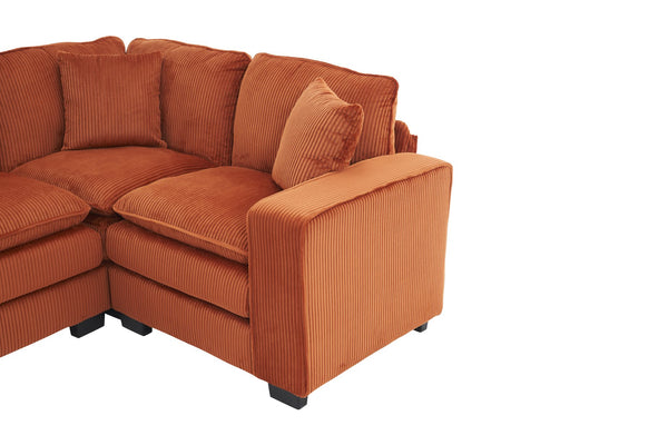 English Elm Modern U Shaped 6-Seat Sectional Sofa with Ottoman and 3 Toss Pillows, Corduroy Modular Comfort and Durable Frame Orange W2363S00043