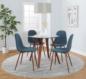 English Elm Folia 3 Piece Mid-century Dining Set Tempered Glass Top Walnut Legs Cream Chairs B202S01423