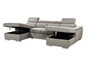 English Elm U U Shaped Sleeper Sofa with Pull-Out Bed and Hidden Chaise Storage, Plush Corduroy Comfort Light Gray W1417S00082