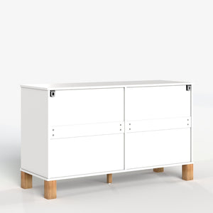 English Elm 6-drawer Solid Wood Dresser Mid-century Modern Gray Finish with Metal Bar Handles W1445P419757
