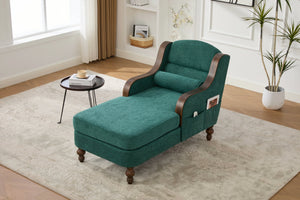 English Elm UNITED Oversized Chaise Lounge Sofa Bed with Solid Wood Arms, High-Resilience Foam, 800lb Capacity and Storage Pockets Emerald W1568S00207